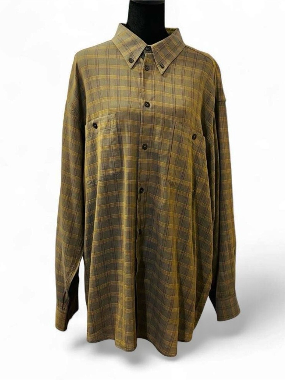 Ermenegildo Zegna Olive and Yellow Plaid 100 % Cotton Shirt - Picture 2 of 3